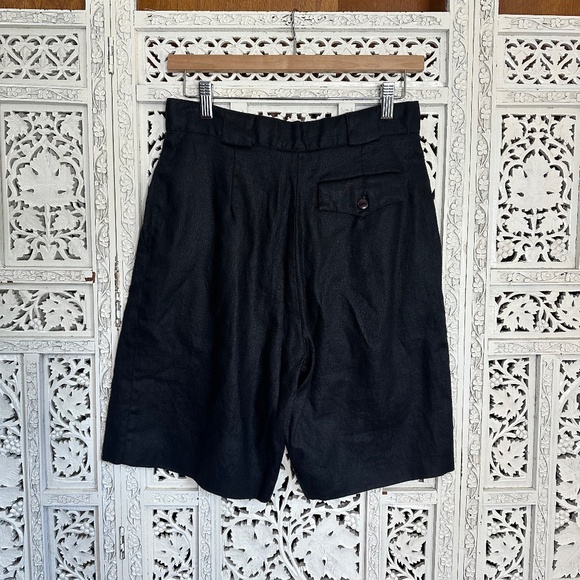 Vintage Kenar Black 100% Linen Button Up Vest & Shorts Set Sz Small - Picture 5 of 6